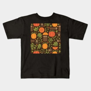 Autumn Pattern Pumpkins Leaves Acorns Kids T-Shirt